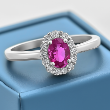 Bague cocktail mode rubis et diamants 0,38 (ctw) or blanc 10 carats 