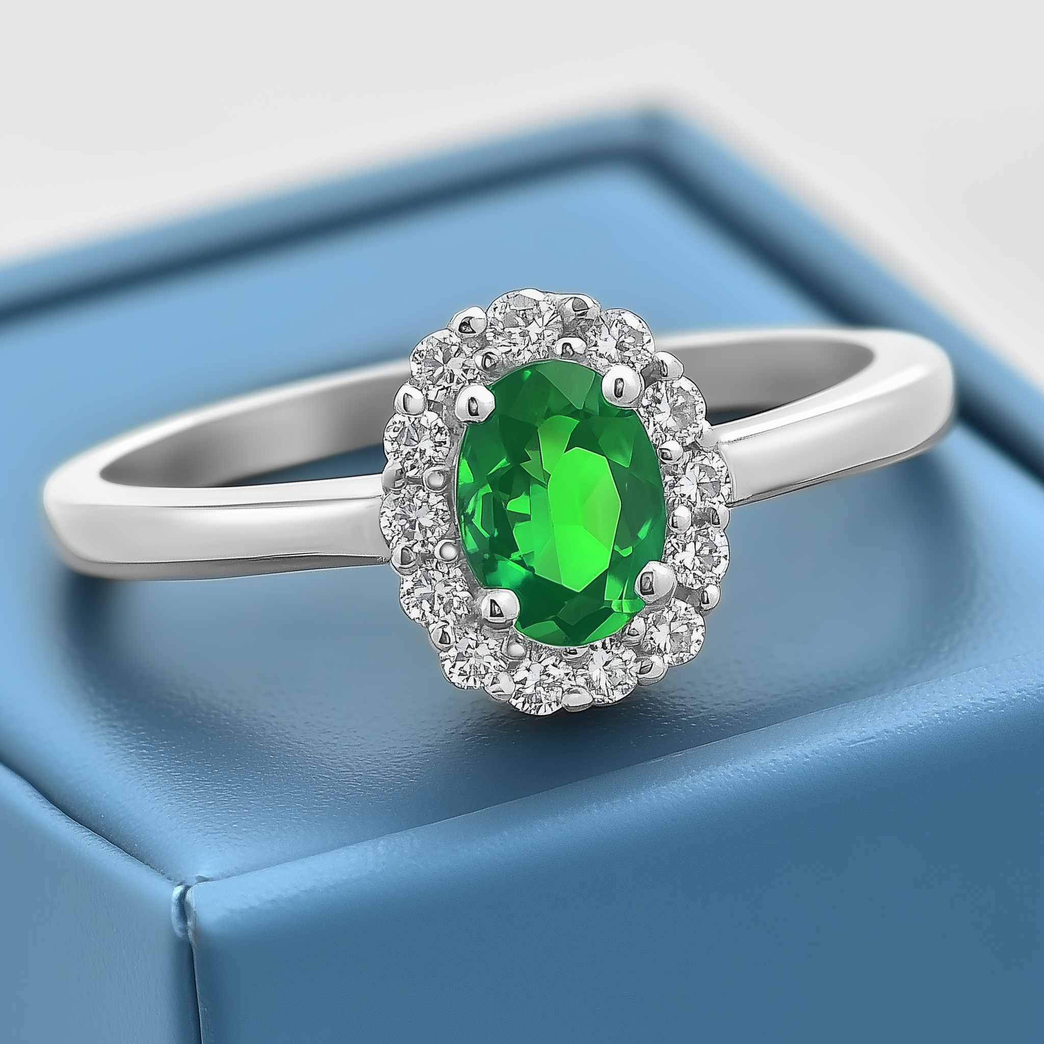 Emerald & diamond halo cocktail ring 0.48 (ctw) in 10k white gold