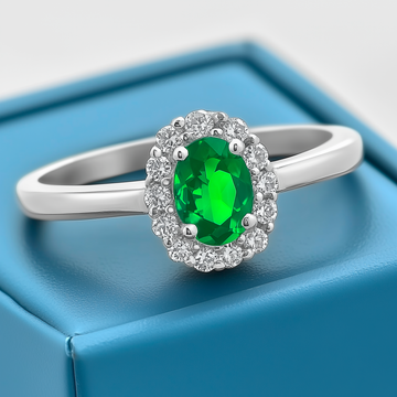 Emerald & diamond halo cocktail ring 0.48 (ctw) in 10k white gold