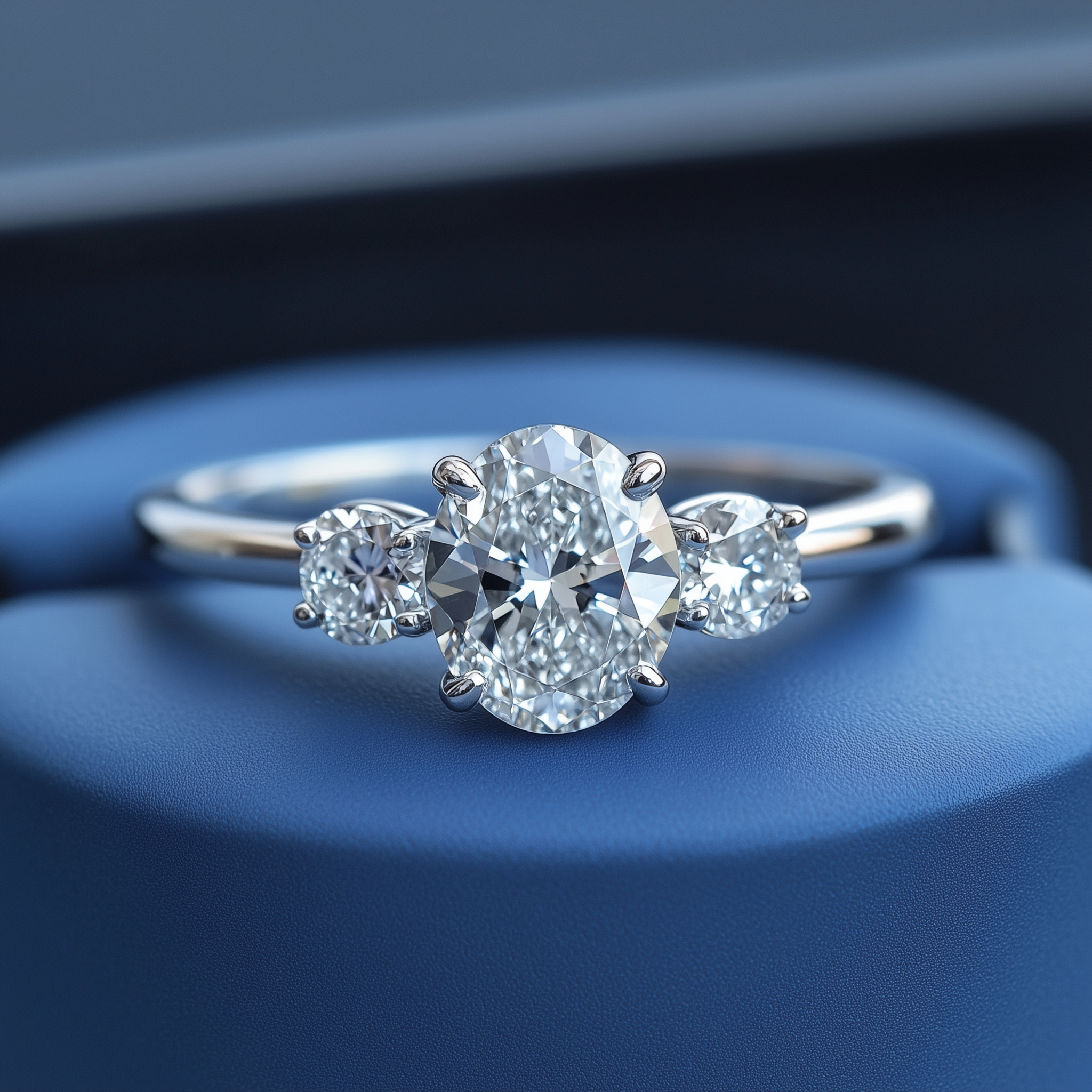 Bague trinité ronde ovale 14 carats avec diamants cultivés en laboratoire 0,48 (ctw) en or blanc