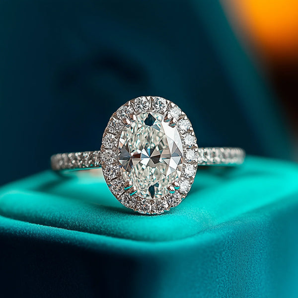 1.41 Carat (ctw) Oval Cut Lab-Grown Diamond Halo Ring in 14k White Gold