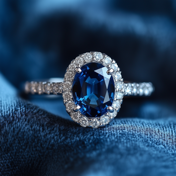 Bague halo de saphir bleu vif en 1,48 (ctw) en or blanc 14 carats 