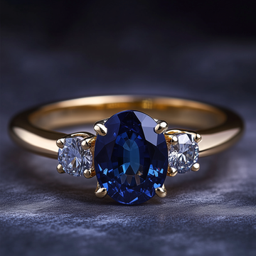 Bague de fiançailles à 3 pierres avec diamants et saphirs en or jaune 14 carats